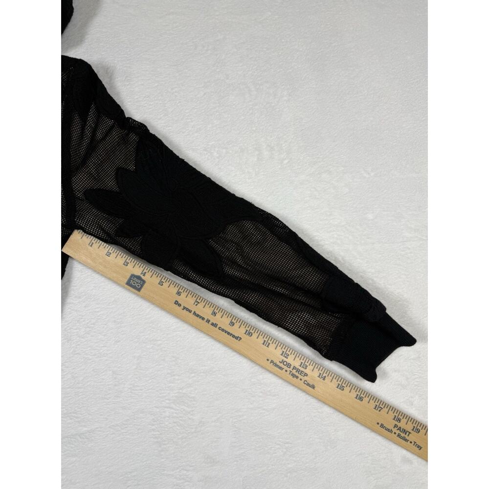 Anthropologie AVEC LES FILLES Mesh Hoodie Sz M Black Blush Floral Embroidery Zip - Picture 8 of 9